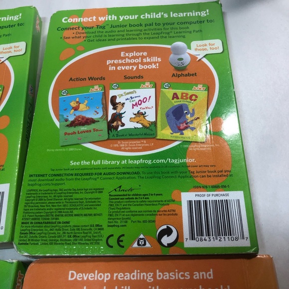 Leap Frog Junior Tag hard cover books, lot of 4 David smells , Dora, Pooh - Picture 6 of 13